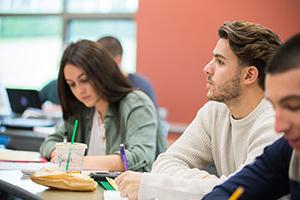 Students listen to classroom lecture.